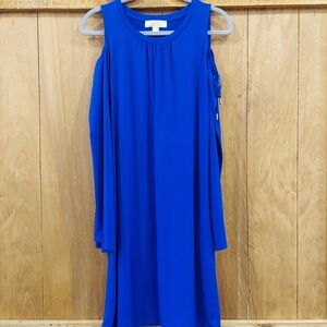 Michael Kors Dress Women Medium Royal Blue Cold Shoulder Long Sleeve Tie
